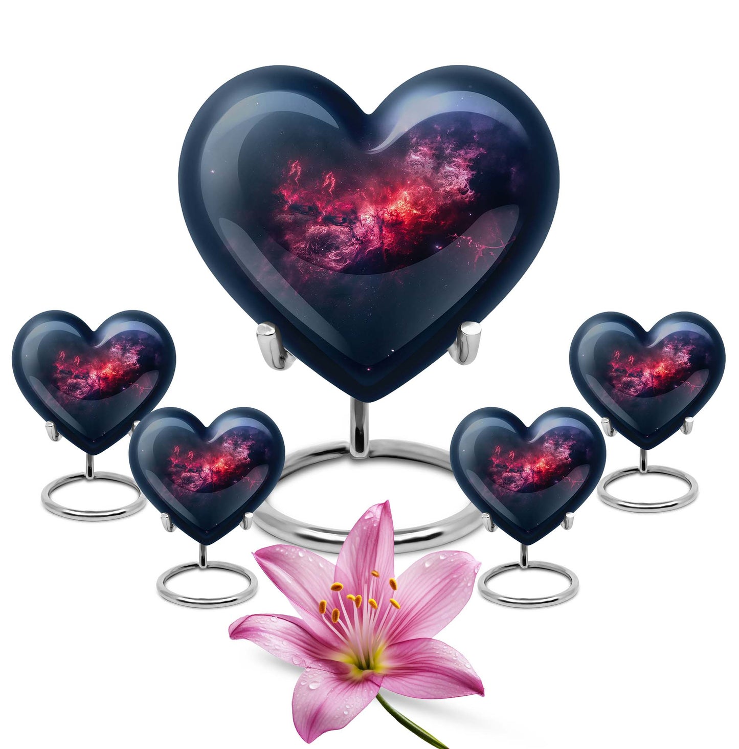 10-inch Glaaxy Heart Urn in Purple Meadow theme, includes personalized engraving