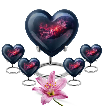10-inch Glaaxy Heart Urn in Purple Meadow theme, includes personalized engraving