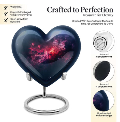 10-inch Glaaxy Heart Urn in Purple Meadow theme, includes personalized engraving