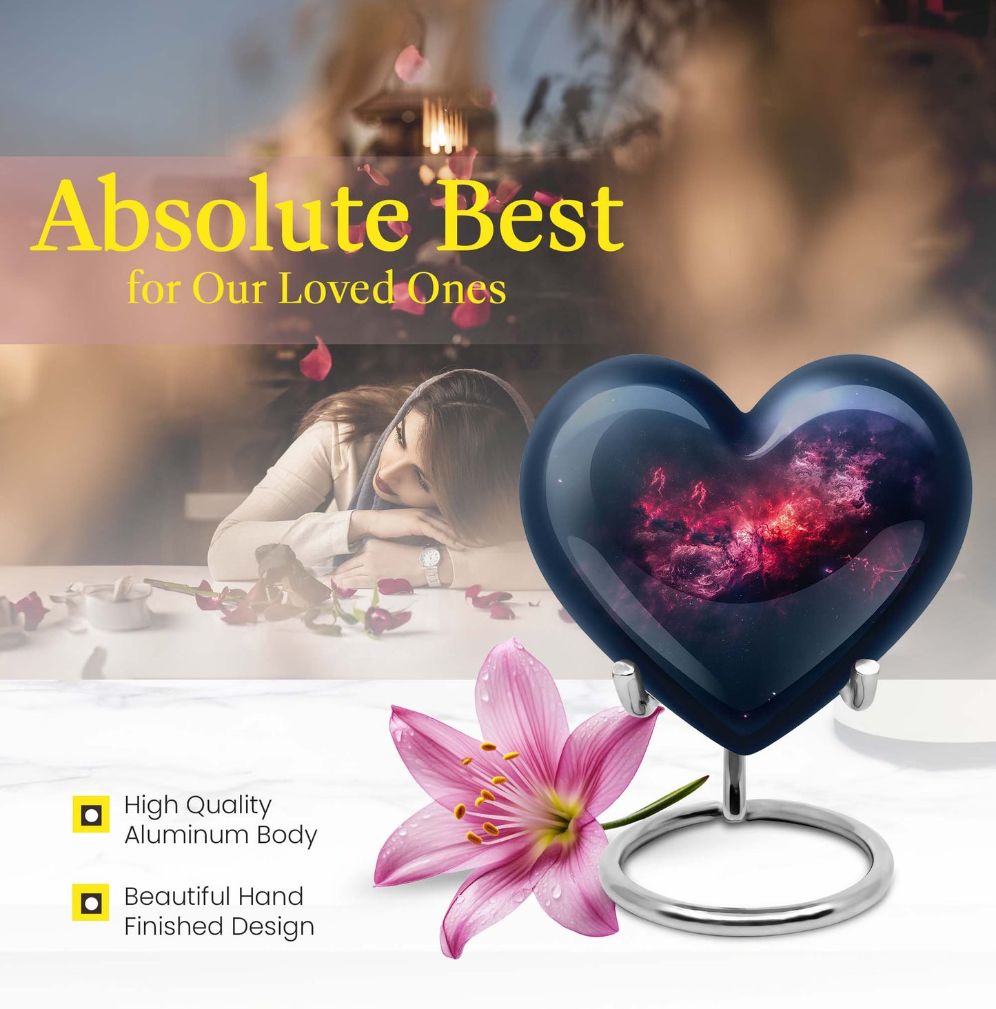 10-inch Glaaxy Heart Urn in Purple Meadow theme, includes personalized engraving