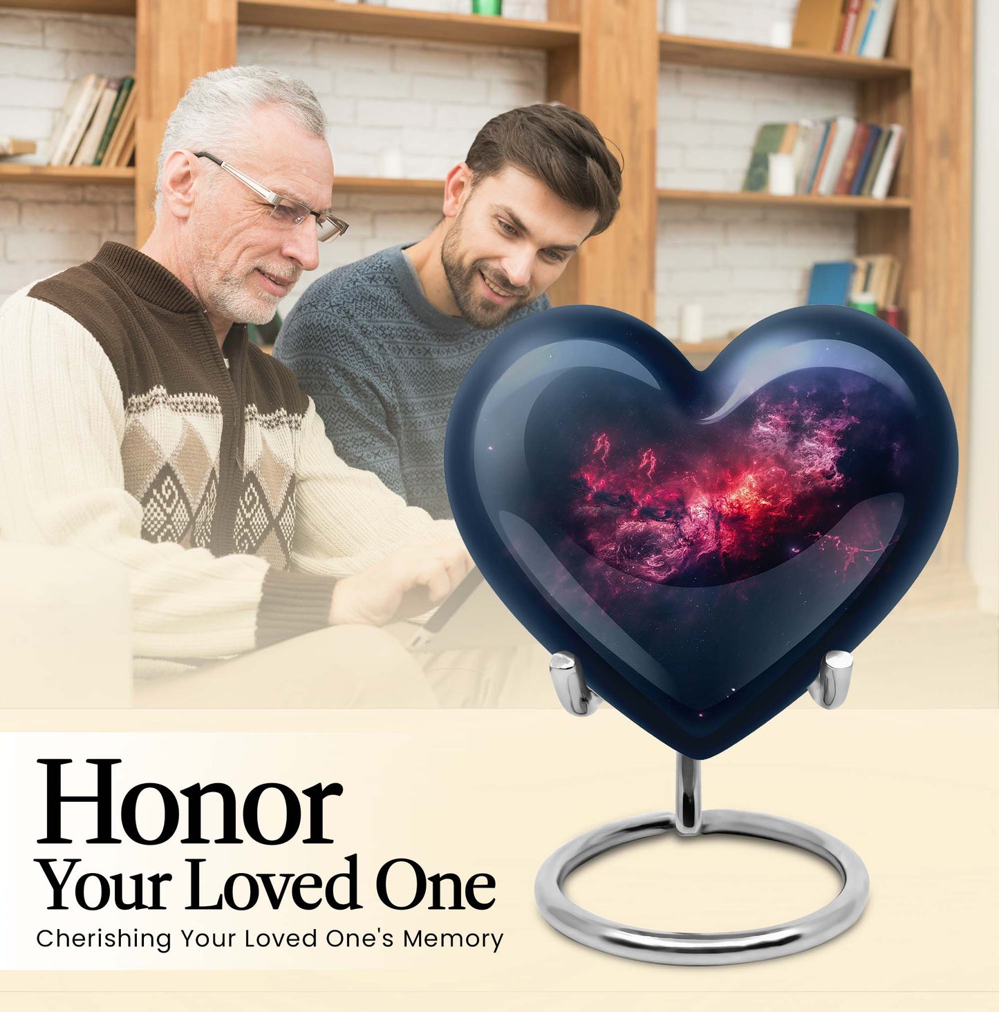 10-inch Glaaxy Heart Urn in Purple Meadow theme, includes personalized engraving
