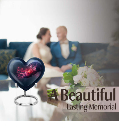 10-inch Glaaxy Heart Urn in Purple Meadow theme, includes personalized engraving
