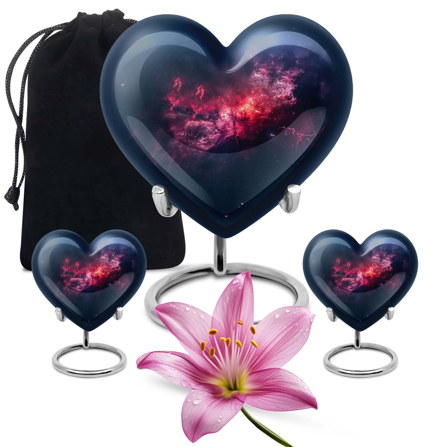 10-inch Glaaxy Heart Urn in Purple Meadow theme, includes personalized engraving