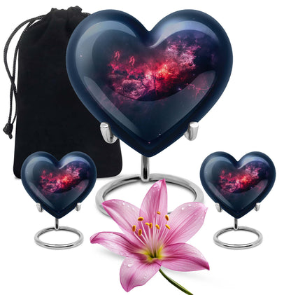 10-inch Glaaxy Heart Urn in Purple Meadow theme, includes personalized engraving