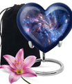 10-inch, Heart-shaped galaxy Urn in Purple Meadow theme,