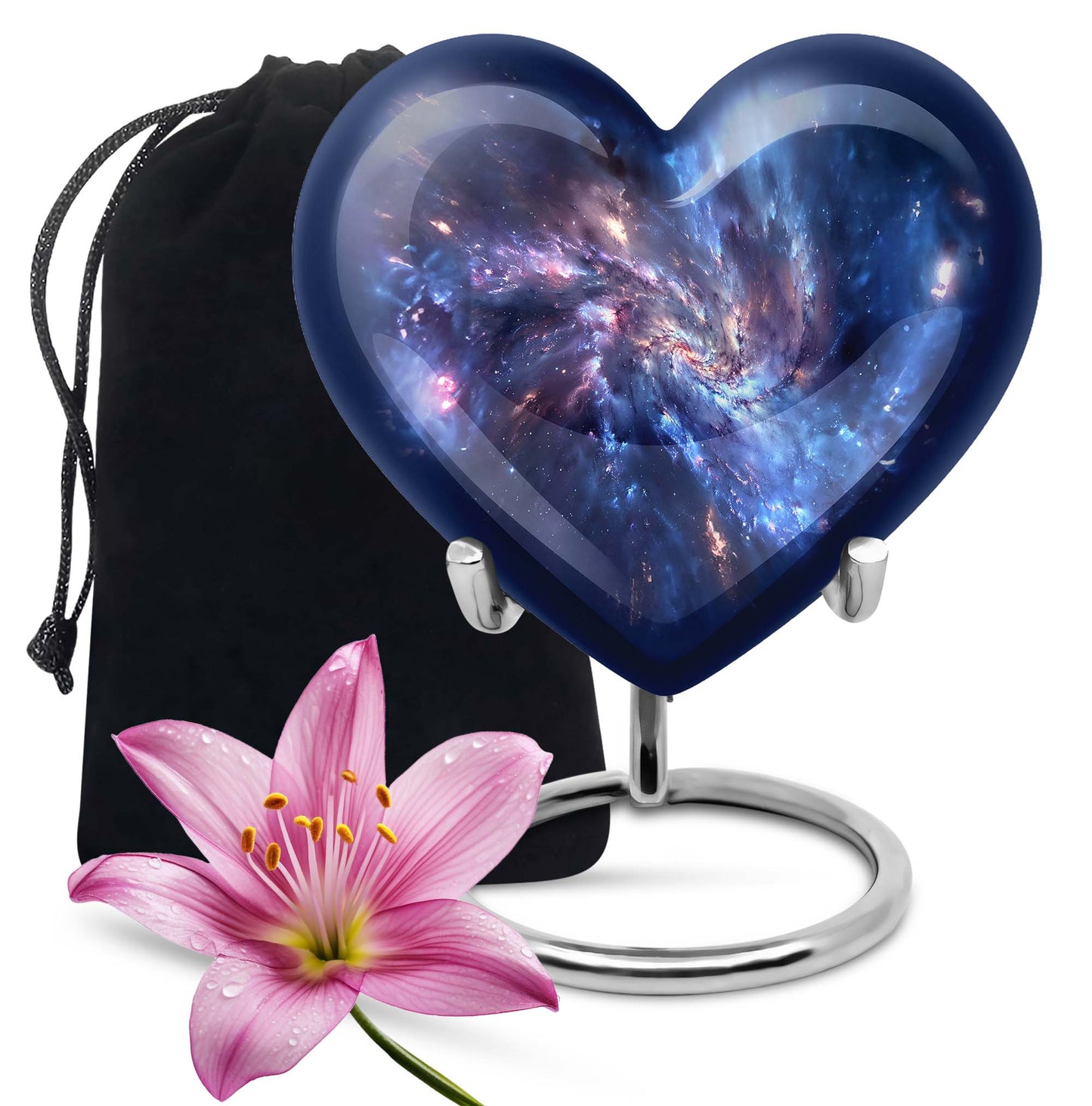 10-inch, Heart-shaped galaxy Urn in Purple Meadow theme,