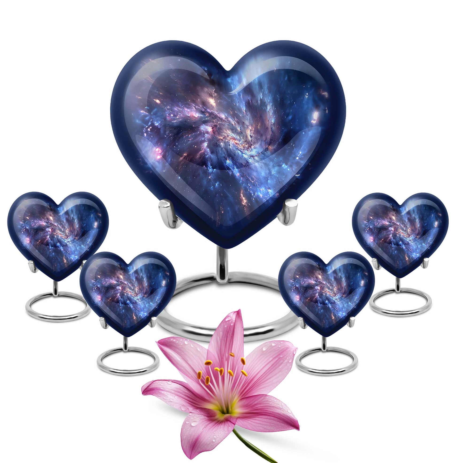 10-inch, Heart-shaped galaxy Urn in Purple Meadow theme,