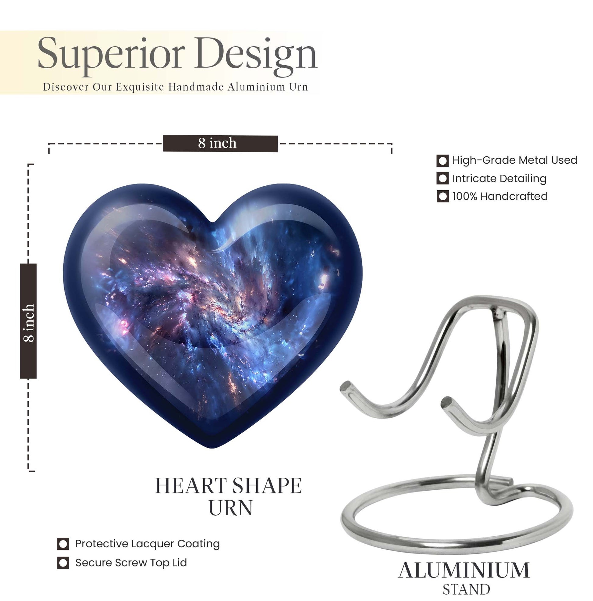 10-inch, Heart-shaped galaxy Urn in Purple Meadow theme,