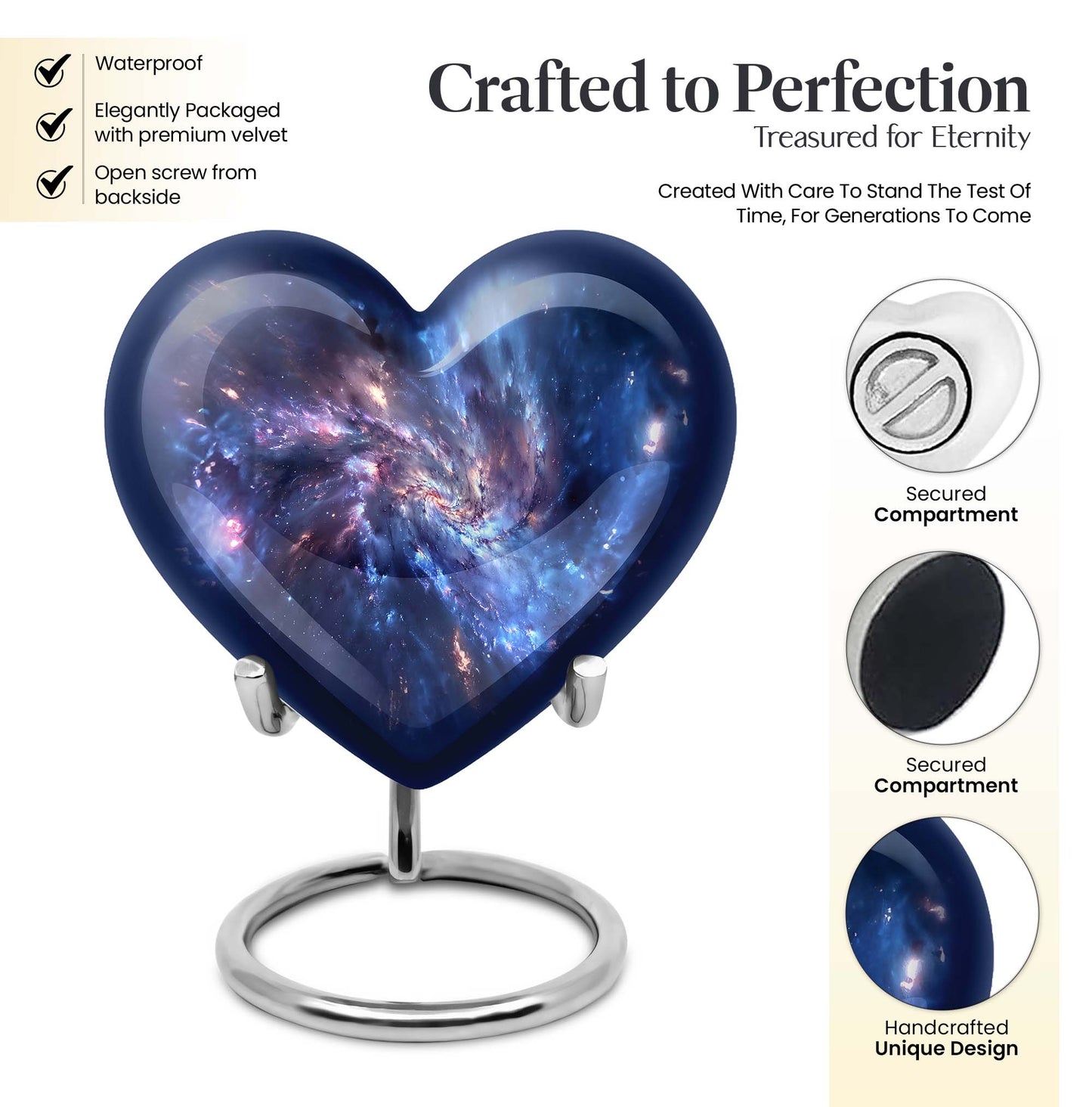 10-inch, Heart-shaped galaxy Urn in Purple Meadow theme,