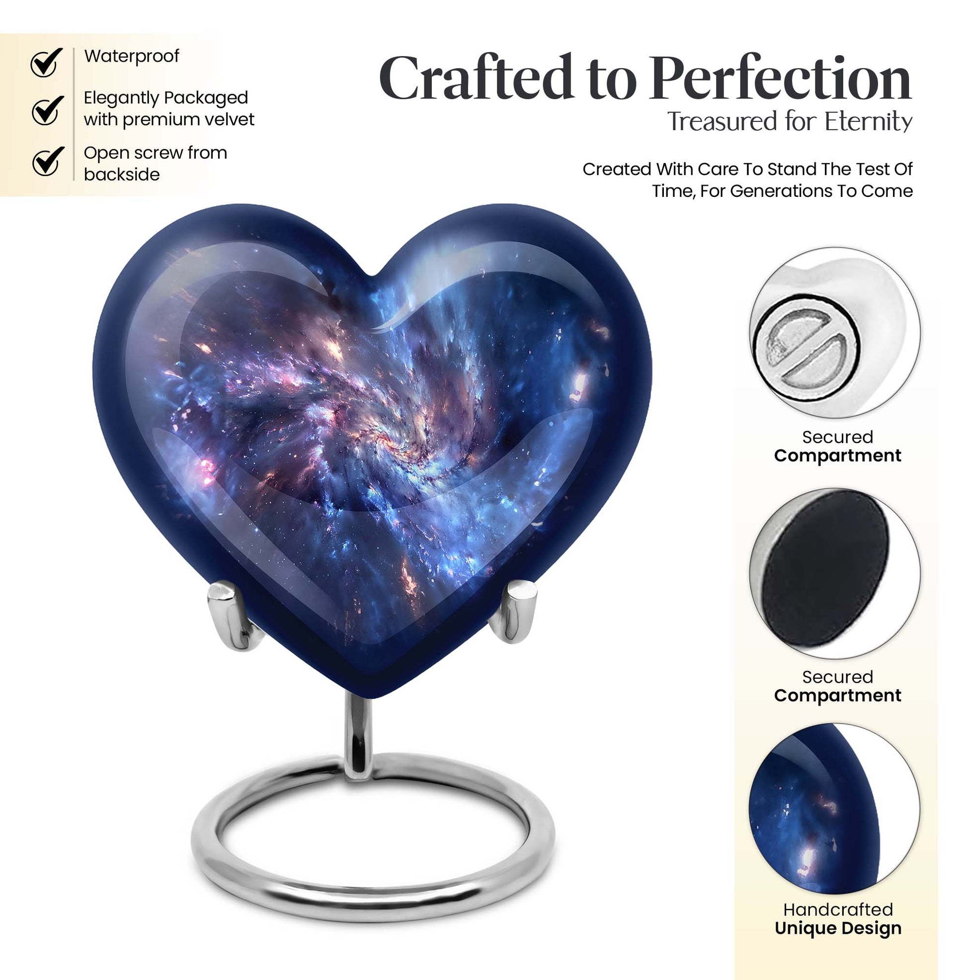 10-inch, Heart-shaped galaxy Urn in Purple Meadow theme,