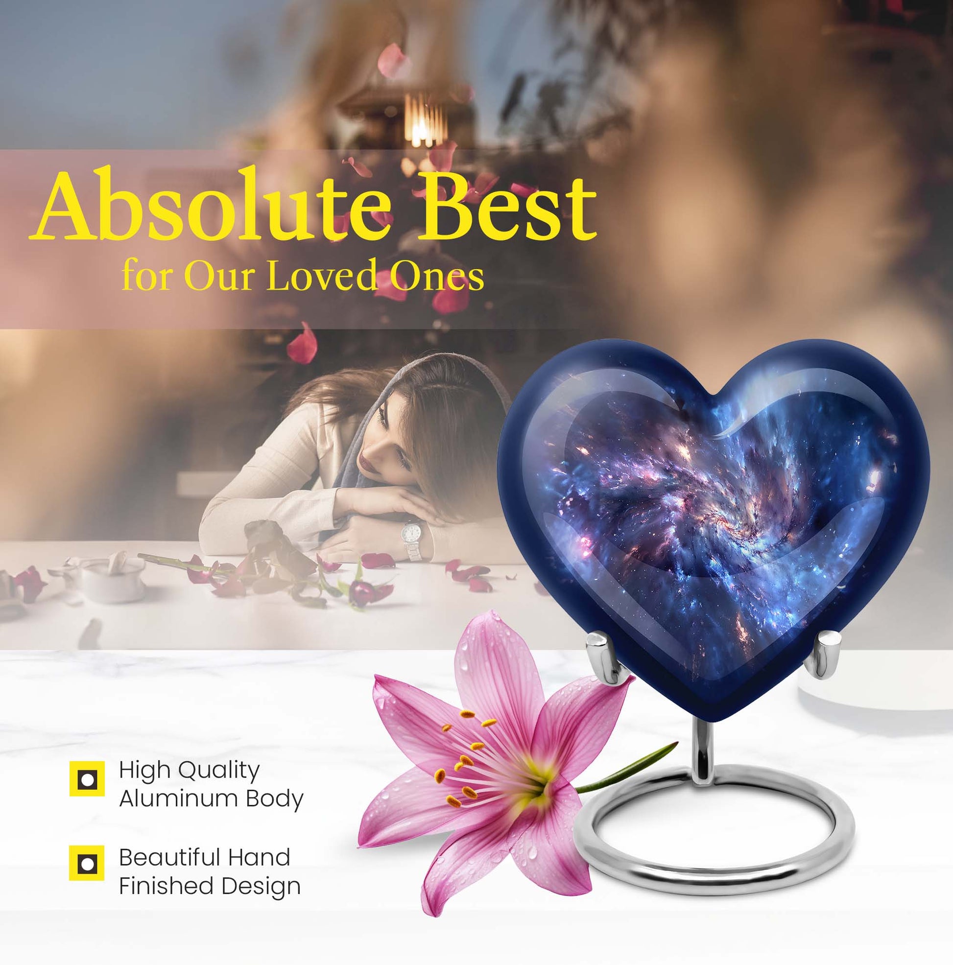 10-inch, Heart-shaped galaxy Urn in Purple Meadow theme,