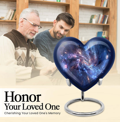10-inch, Heart-shaped galaxy Urn in Purple Meadow theme,