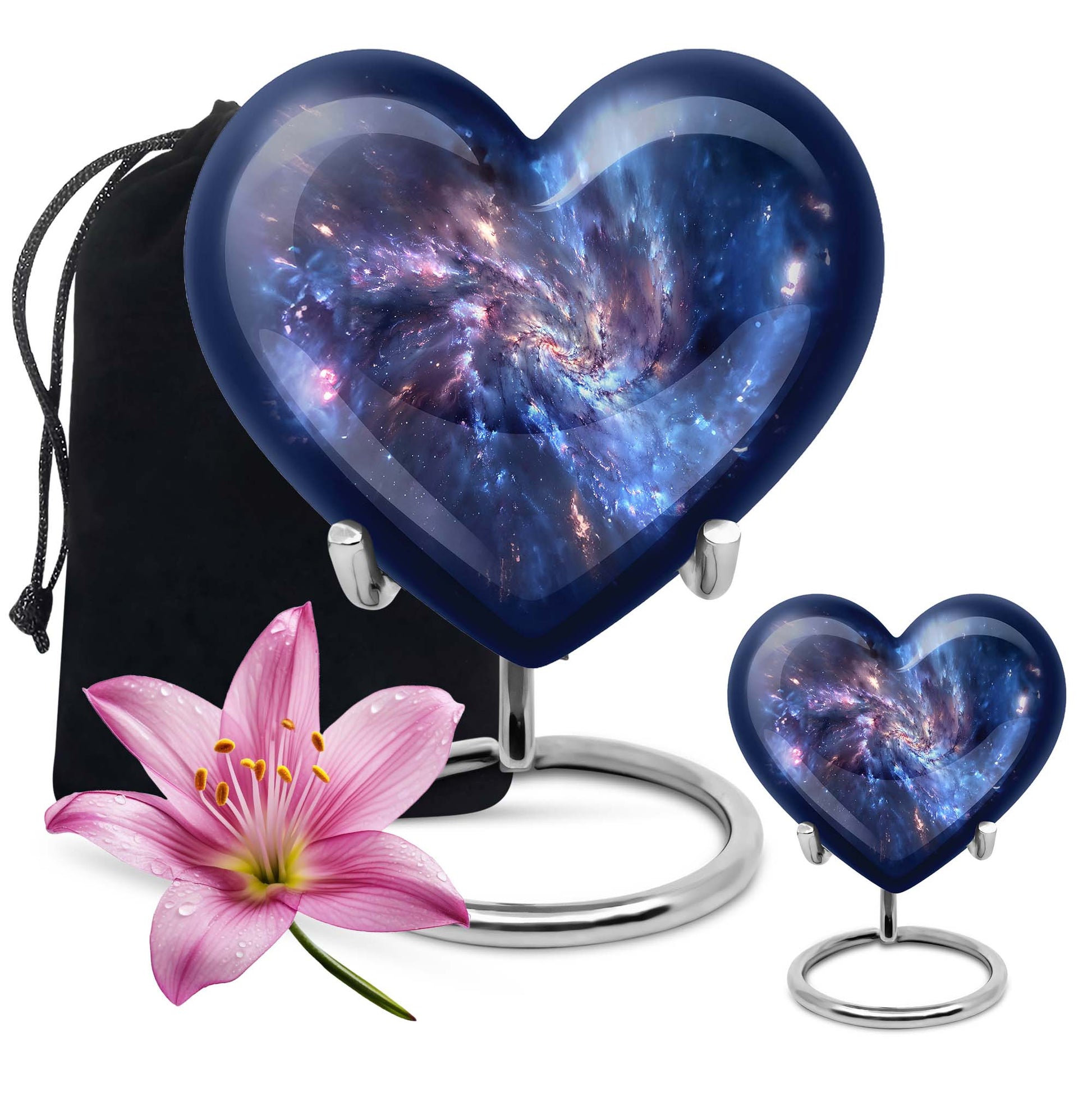 10-inch, Heart-shaped galaxy Urn in Purple Meadow theme,