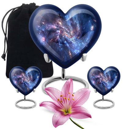10-inch, Heart-shaped galaxy Urn in Purple Meadow theme,