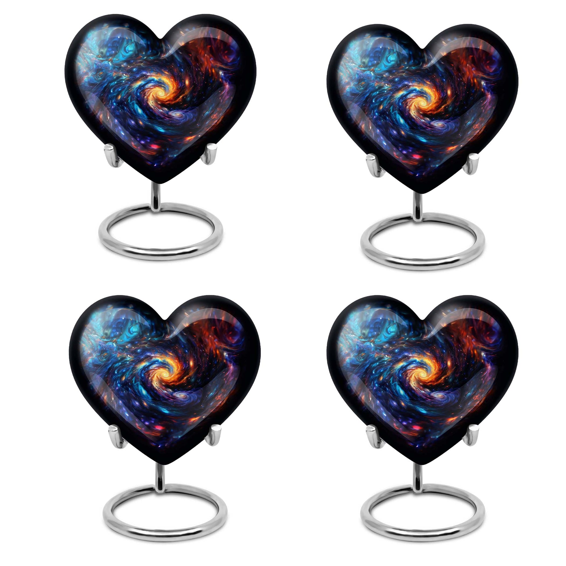 Heart-shaped glaaxy urn in Purple Meadow available with velvet pouch, perfect urns for cremation ashes