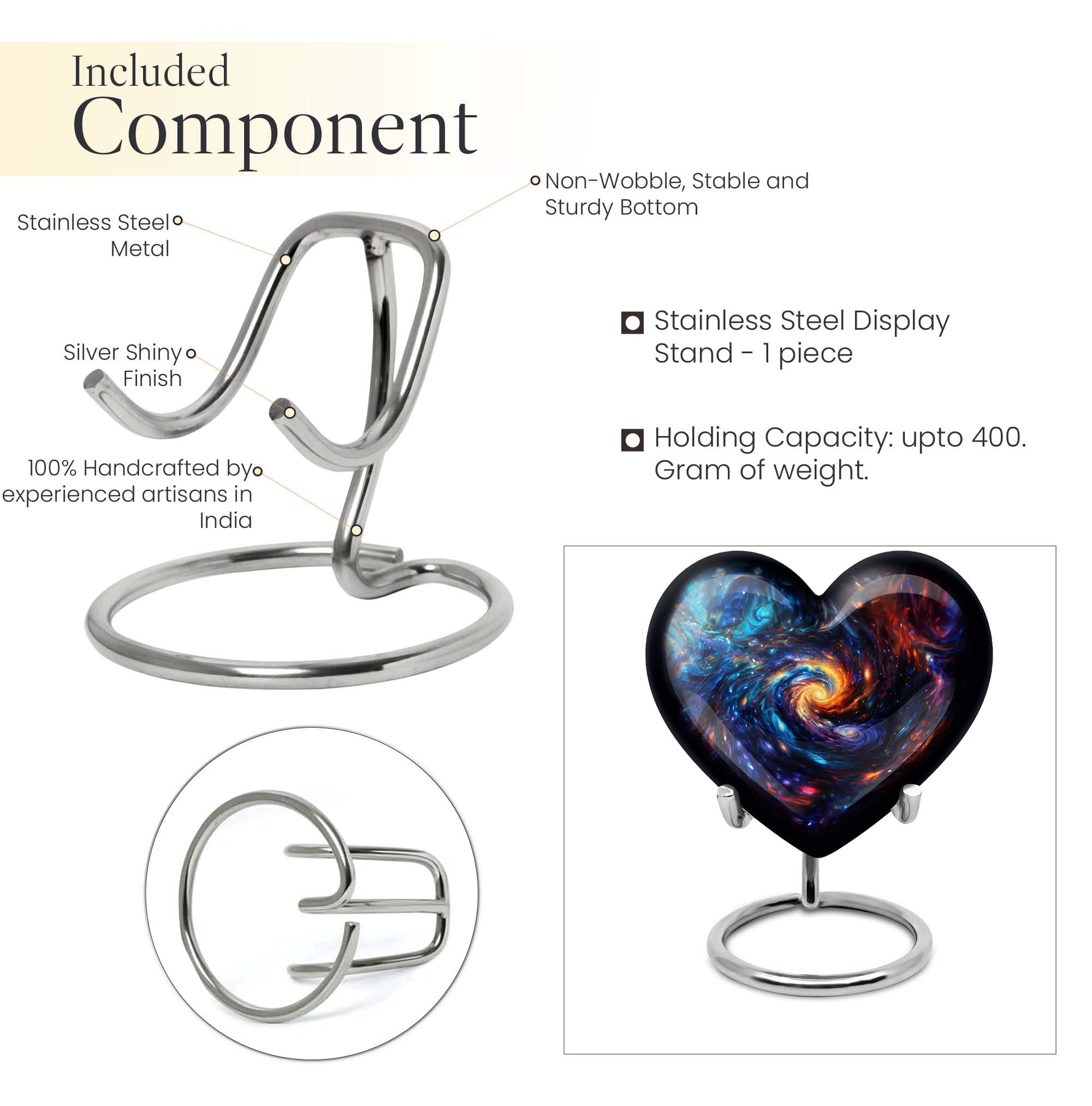 Heart-shaped glaaxy urn in Purple Meadow available with velvet pouch, perfect urns for cremation ashes