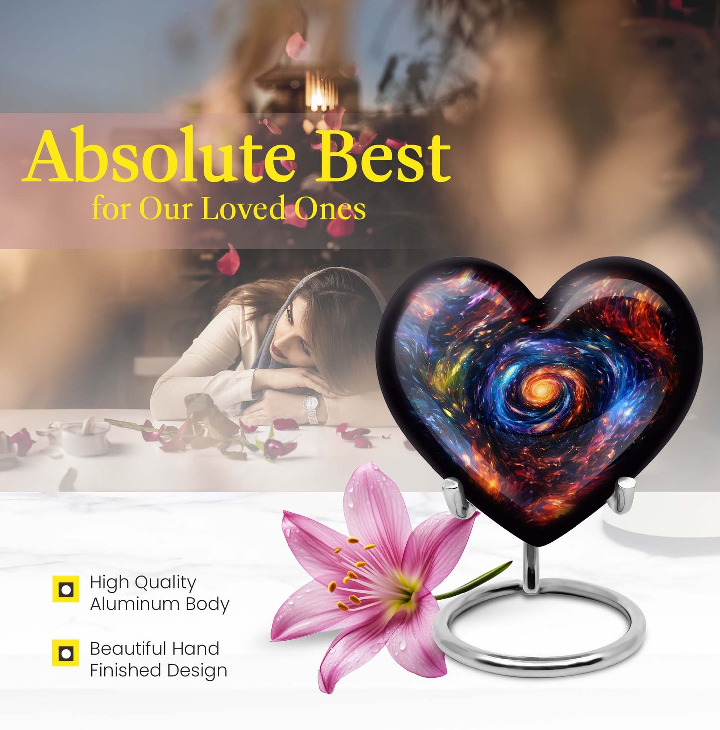 10-inch glaaxy urn in Purple Meadow theme for adult male cremation ashes
