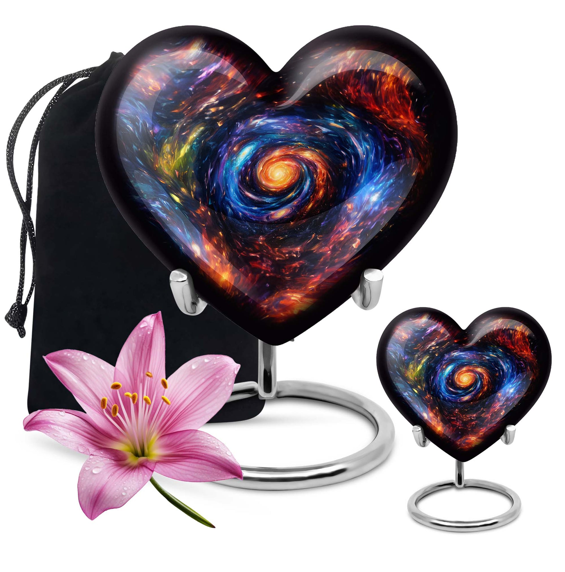 10-inch glaaxy urn in Purple Meadow theme for adult male cremation ashes