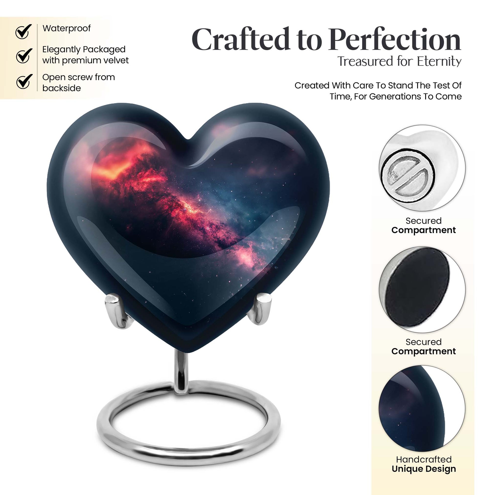 10-inch Galaxy Heart Urn in Purple Meadow theme 