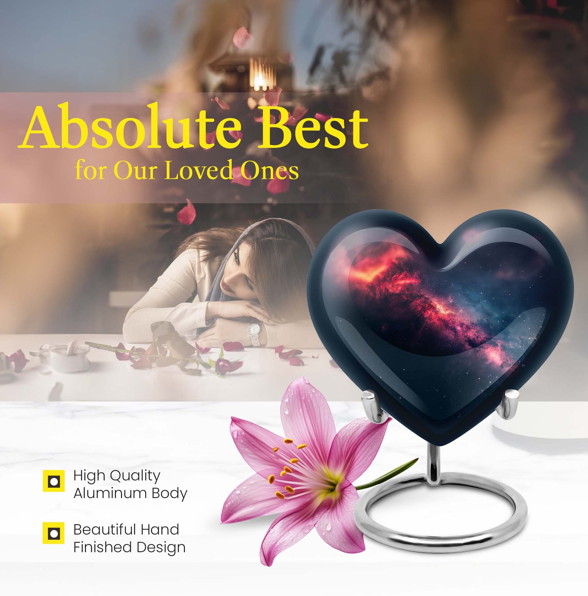 10-inch Galaxy Heart Urn in Purple Meadow theme 