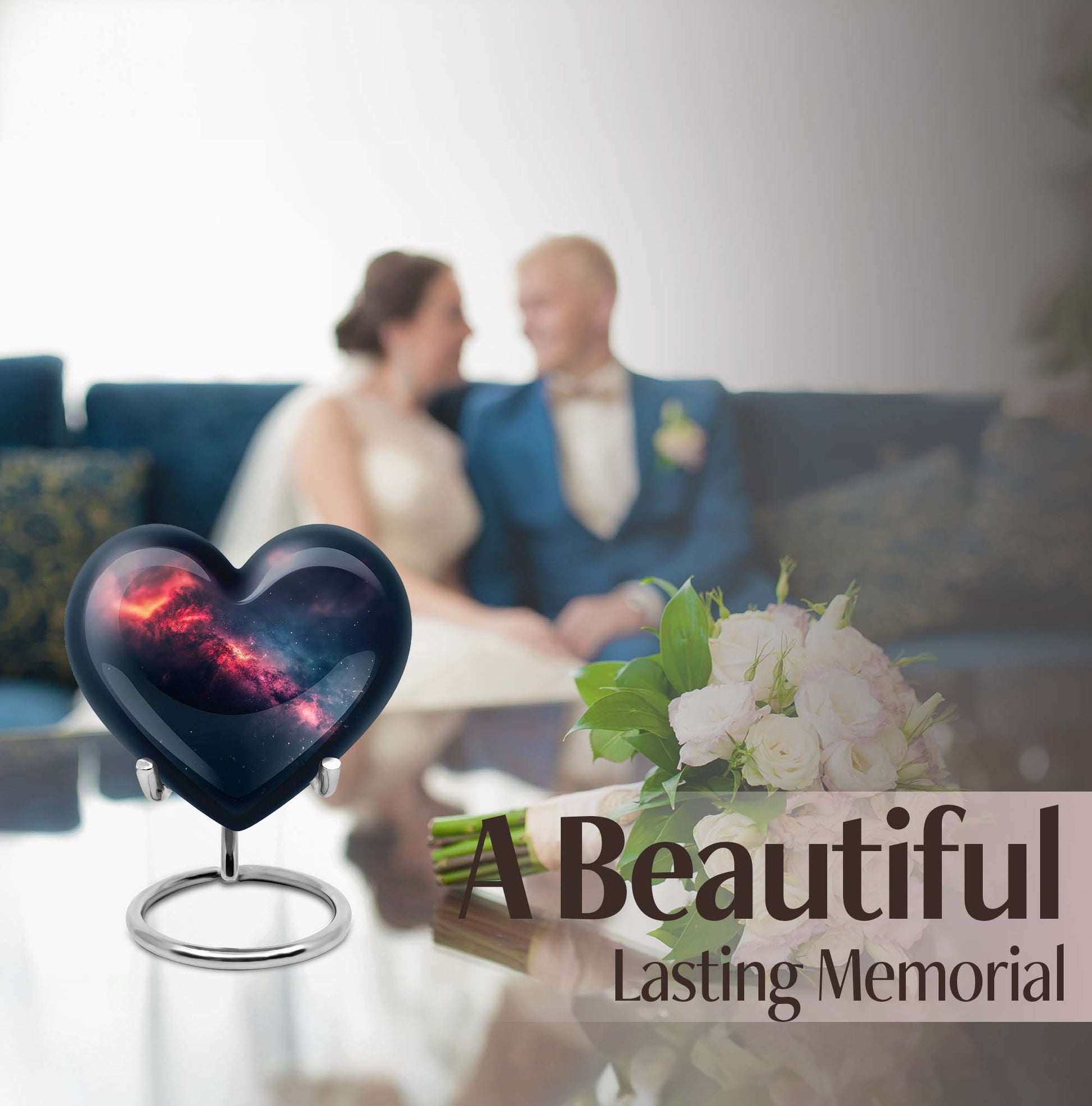 10-inch Galaxy Heart Urn in Purple Meadow theme 