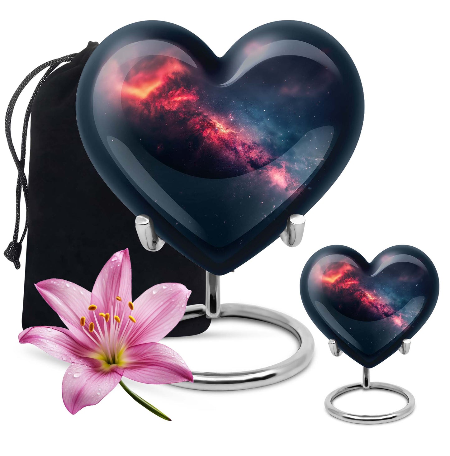 10-inch Galaxy Heart Urn in Purple Meadow theme 