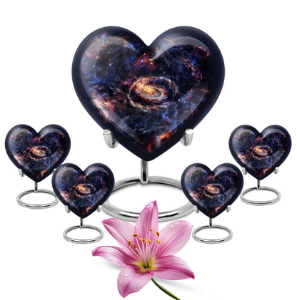 Heart-shaped Glaaxy Urn in Purple Meadow theme for women's cremation, large Aluminium Funeral Urn