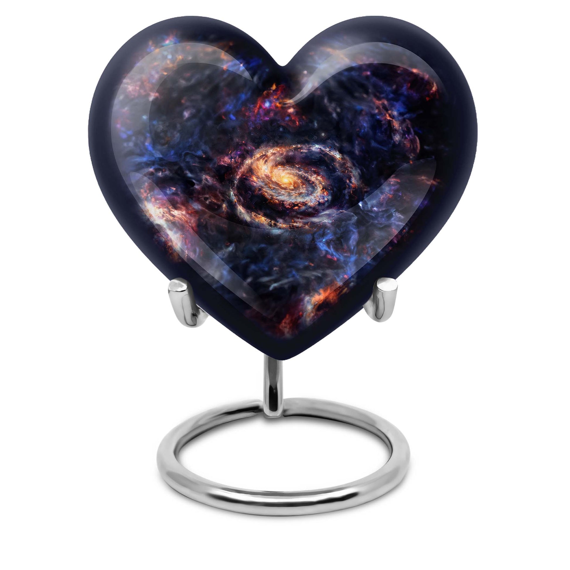 Heart-shaped Glaaxy Urn in Purple Meadow theme for women's cremation, large Aluminium Funeral Urn