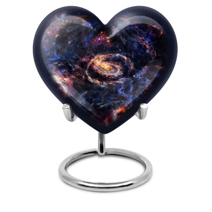 Heart-shaped Glaaxy Urn in Purple Meadow theme for women's cremation, large Aluminium Funeral Urn