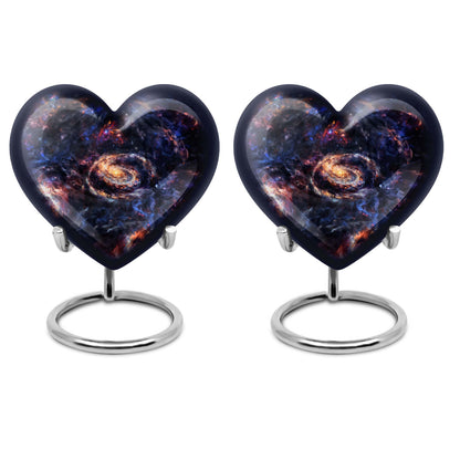 Heart-shaped Glaaxy Urn in Purple Meadow theme for women's cremation, large Aluminium Funeral Urn