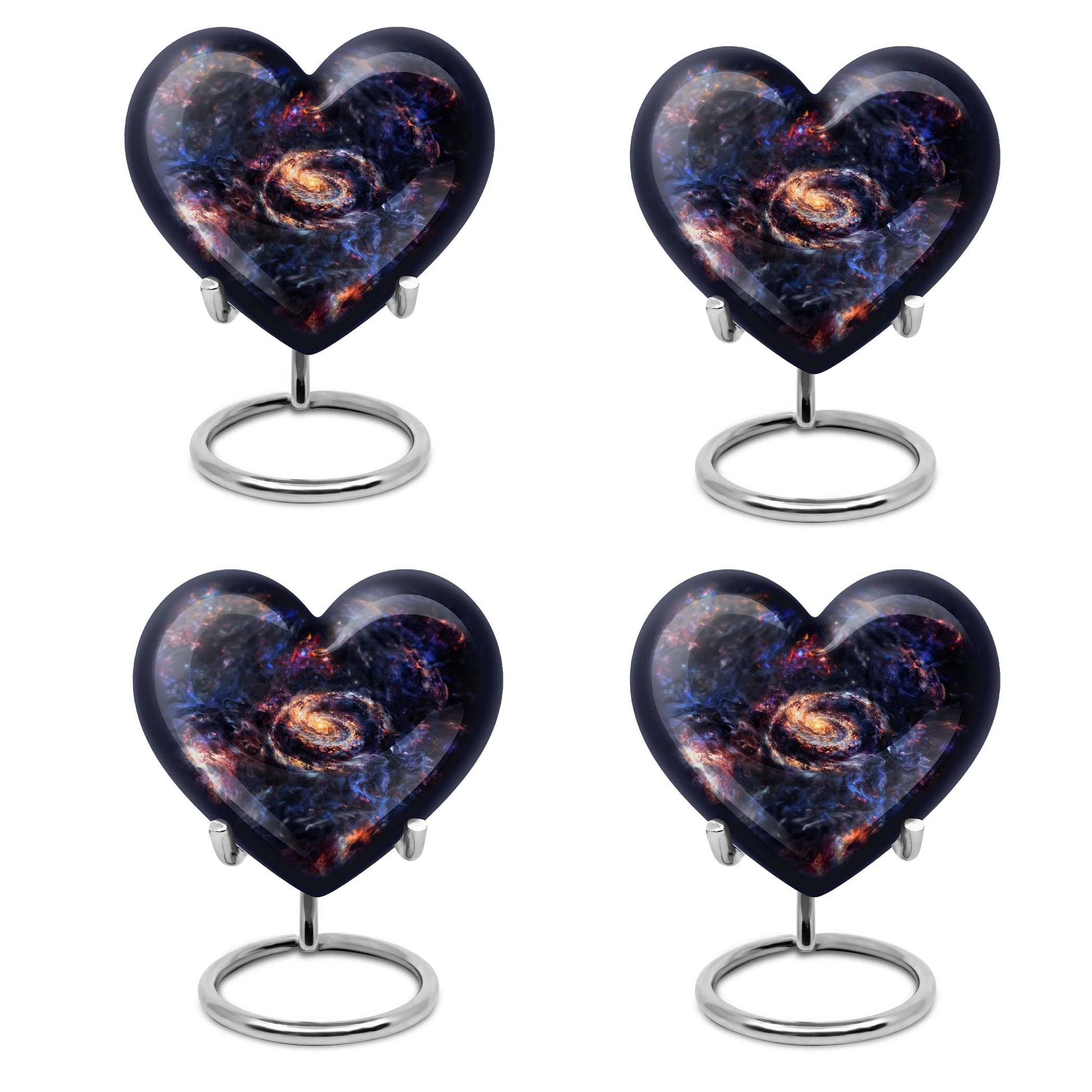 Heart-shaped Glaaxy Urn in Purple Meadow theme for women's cremation, large Aluminium Funeral Urn