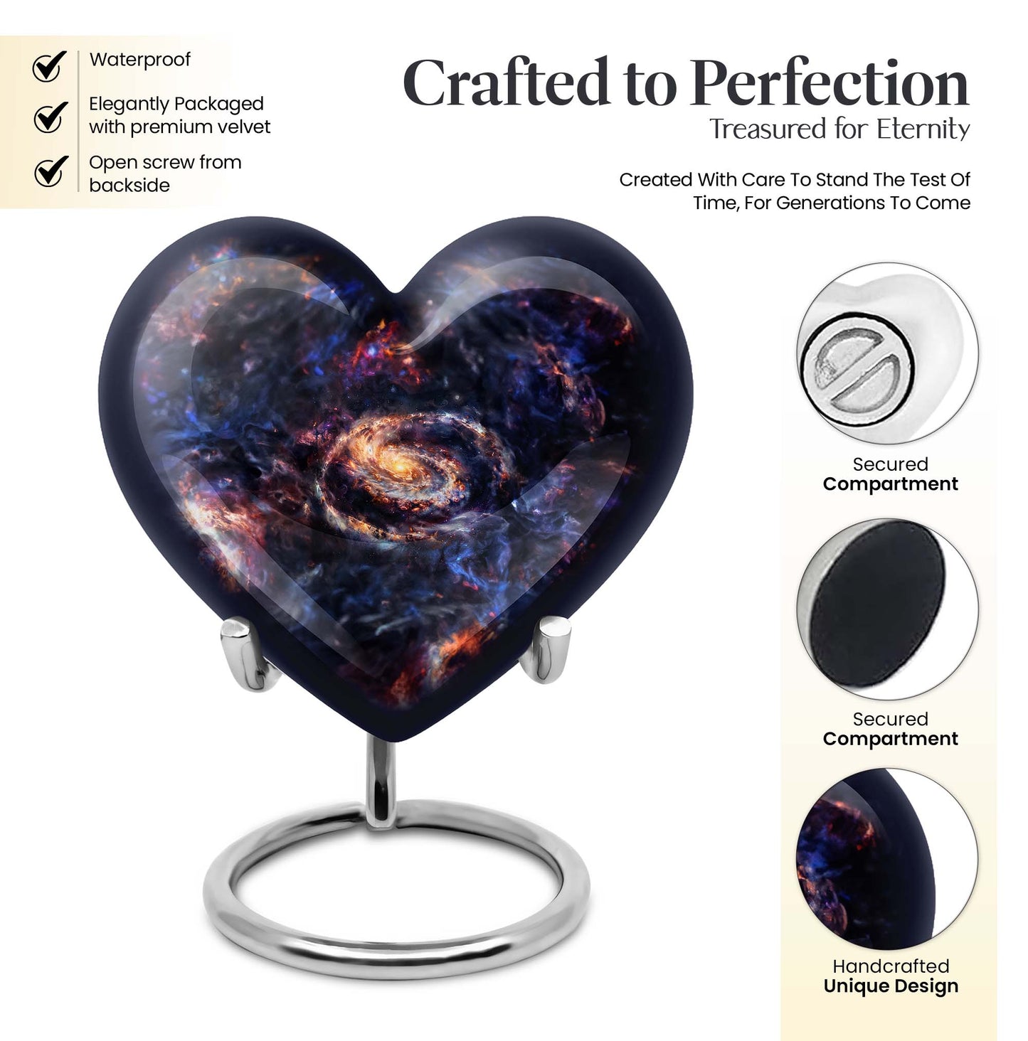 Heart-shaped Glaaxy Urn in Purple Meadow theme for women's cremation, large Aluminium Funeral Urn
