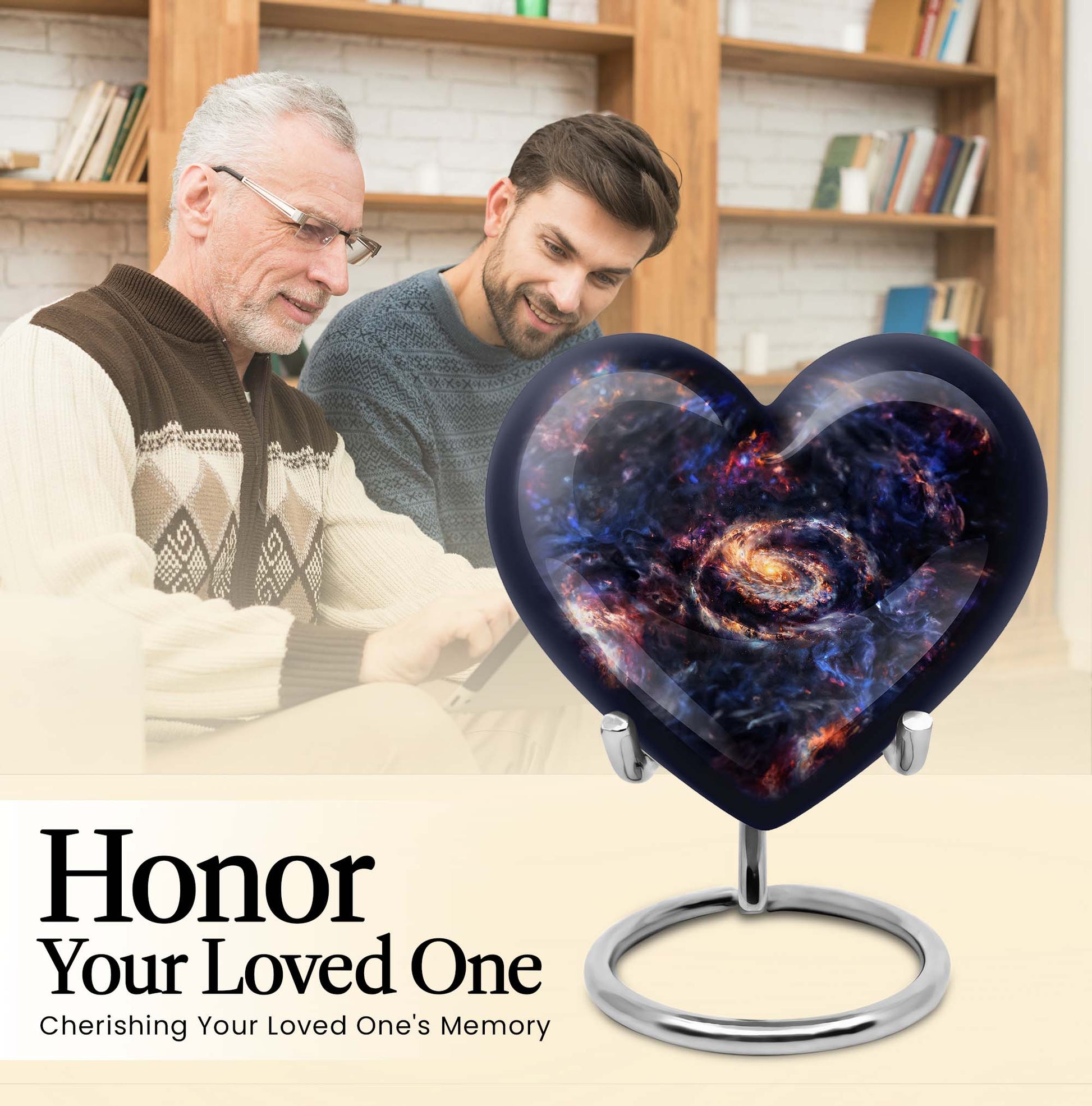Heart-shaped Glaaxy Urn in Purple Meadow theme for women's cremation, large Aluminium Funeral Urn