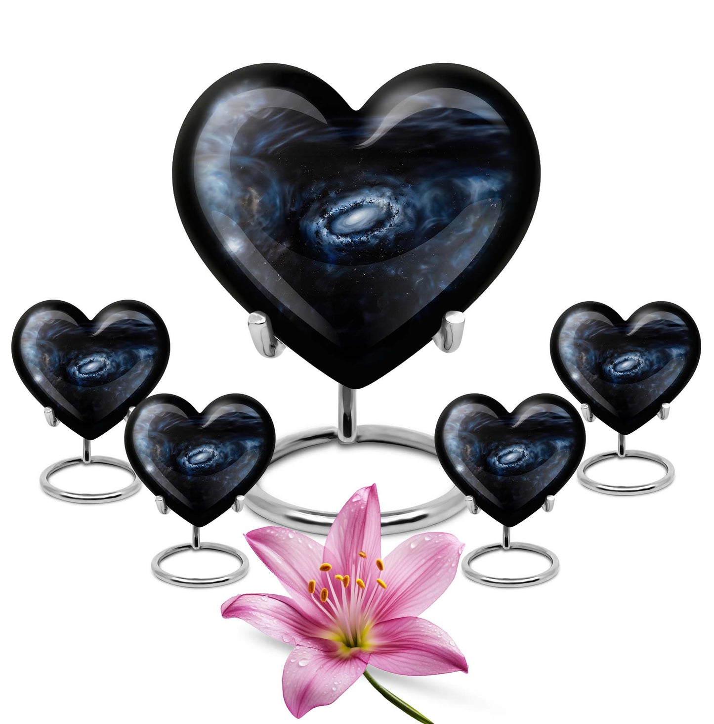 10-inch Glaaxy Heart Urn for cremation ashes in Purple Meadow theme