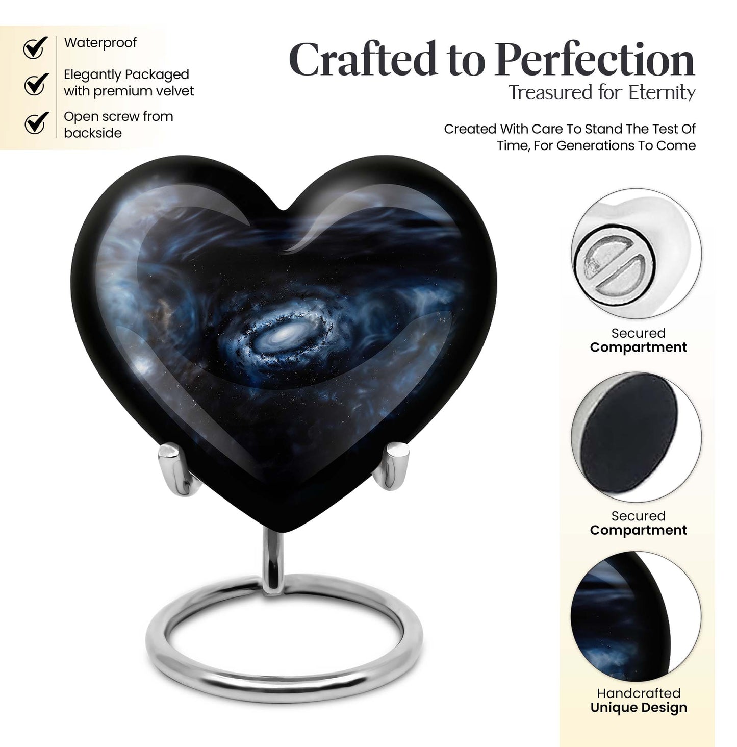 10-inch Glaaxy Heart Urn for cremation ashes in Purple Meadow theme