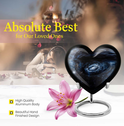 10-inch Glaaxy Heart Urn for cremation ashes in Purple Meadow theme