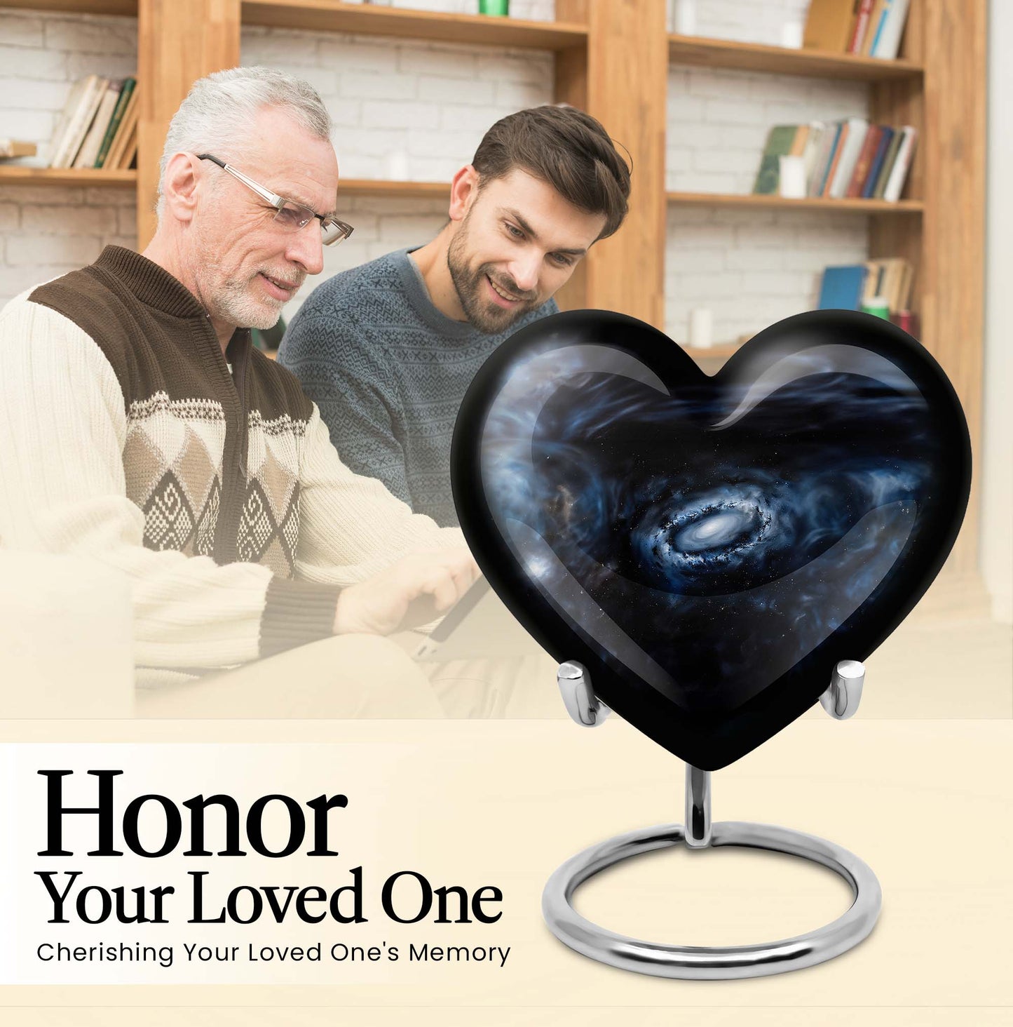 10-inch Glaaxy Heart Urn for cremation ashes in Purple Meadow theme