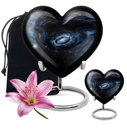 10-inch Glaaxy Heart Urn for cremation ashes in Purple Meadow theme