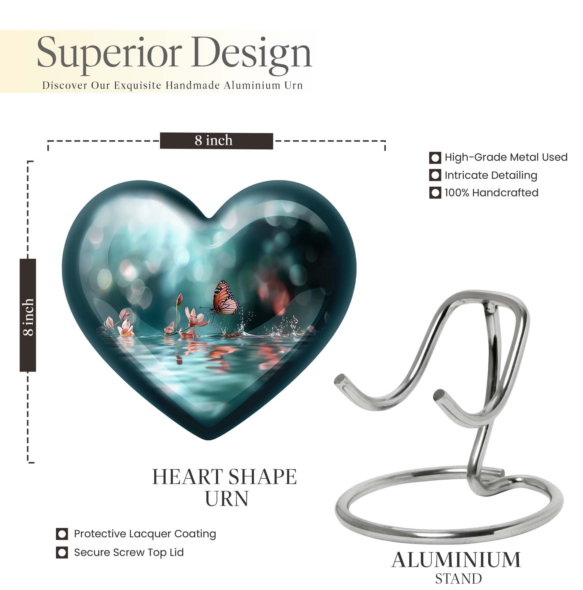  meadow heart-shaped butterfly urn for human ashes, 