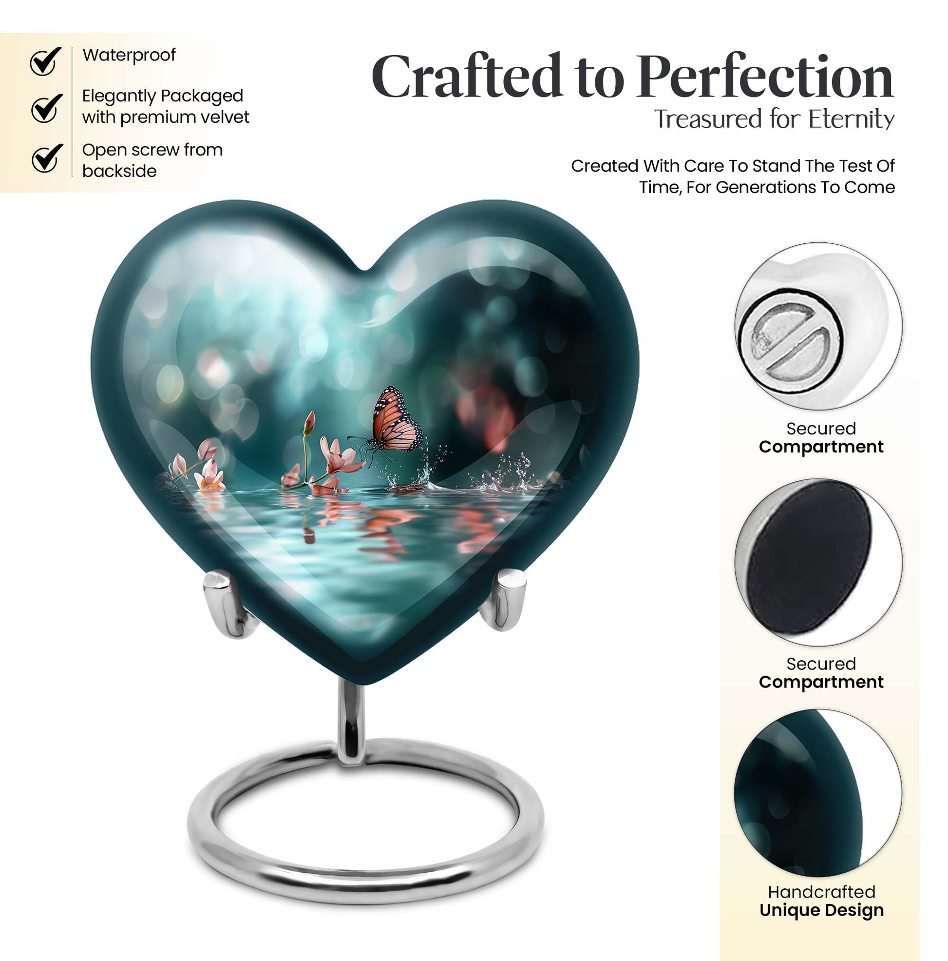  meadow heart-shaped butterfly urn for human ashes, 