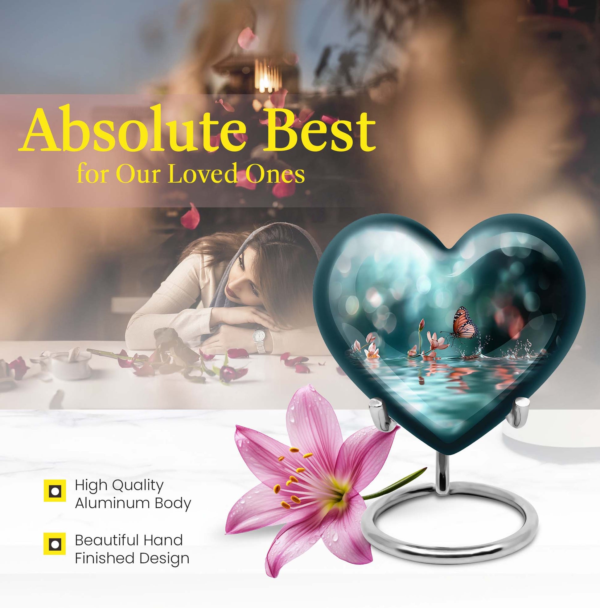  meadow heart-shaped butterfly urn for human ashes, 