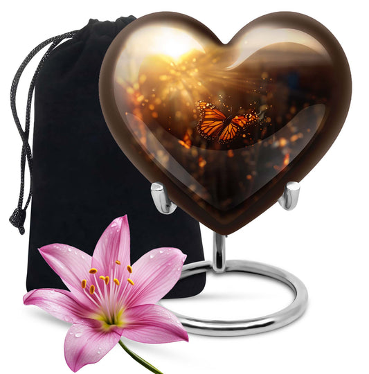 10-inch butterfly urn with wolf howling heart design for adult ashes containment