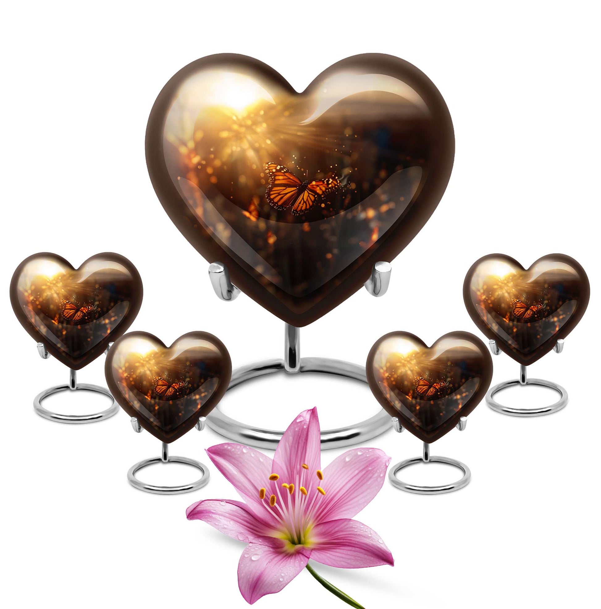10-inch butterfly urn with wolf howling heart design for adult ashes containment