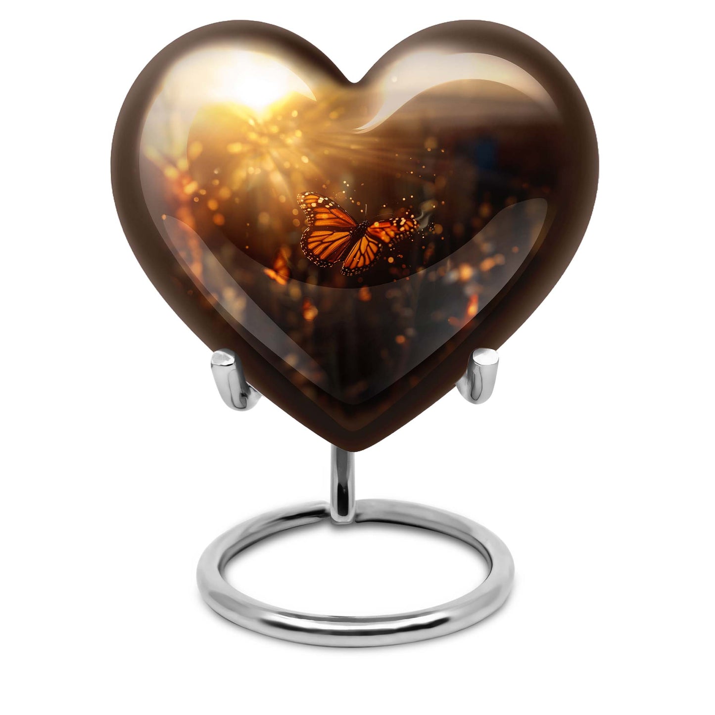 10-inch butterfly urn with wolf howling heart design for adult ashes containment