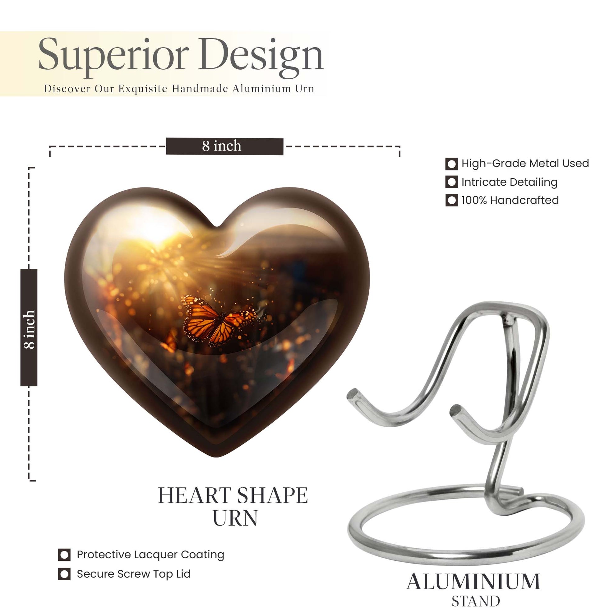 10-inch butterfly urn with wolf howling heart design for adult ashes containment