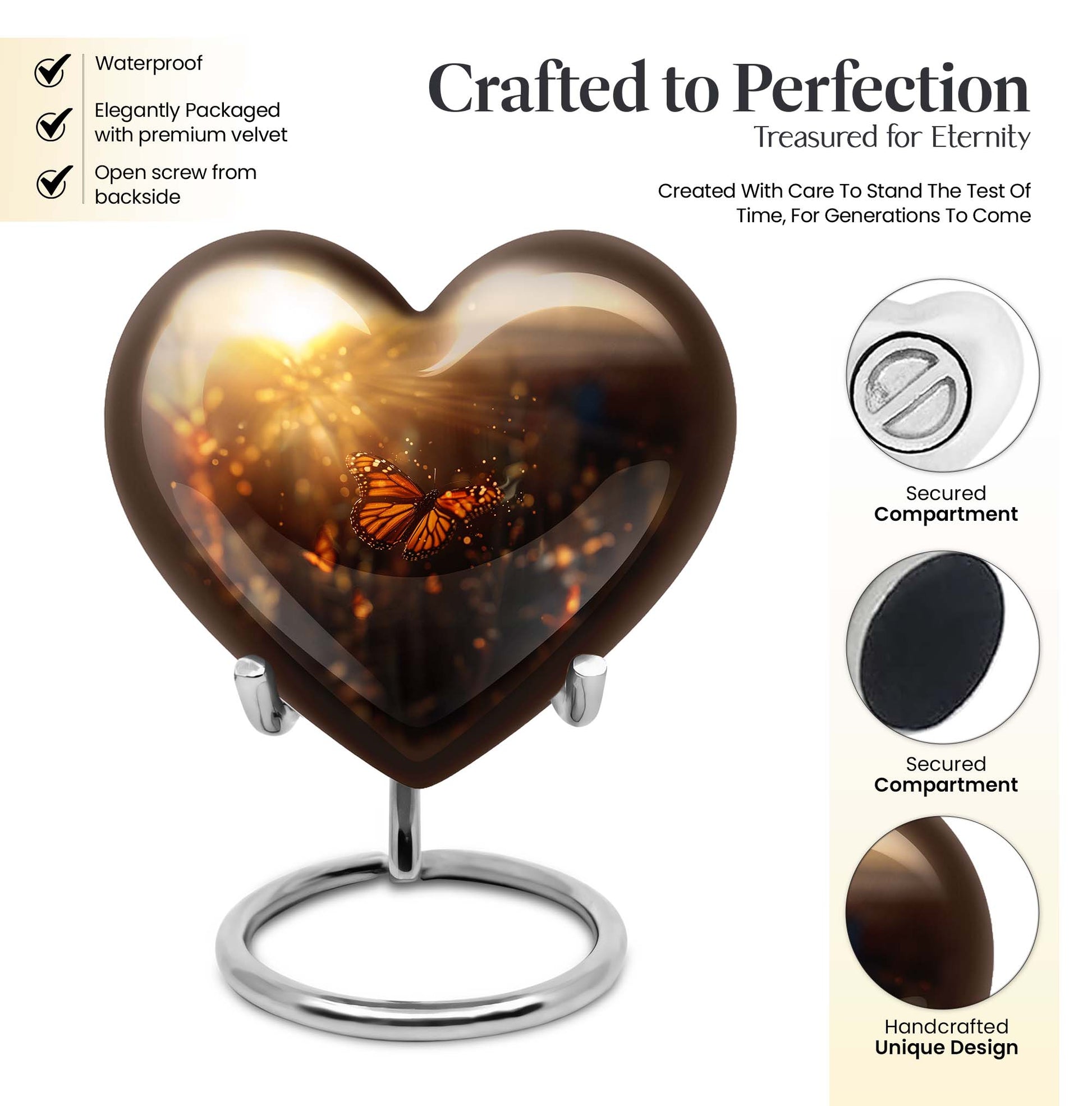 10-inch butterfly urn with wolf howling heart design for adult ashes containment