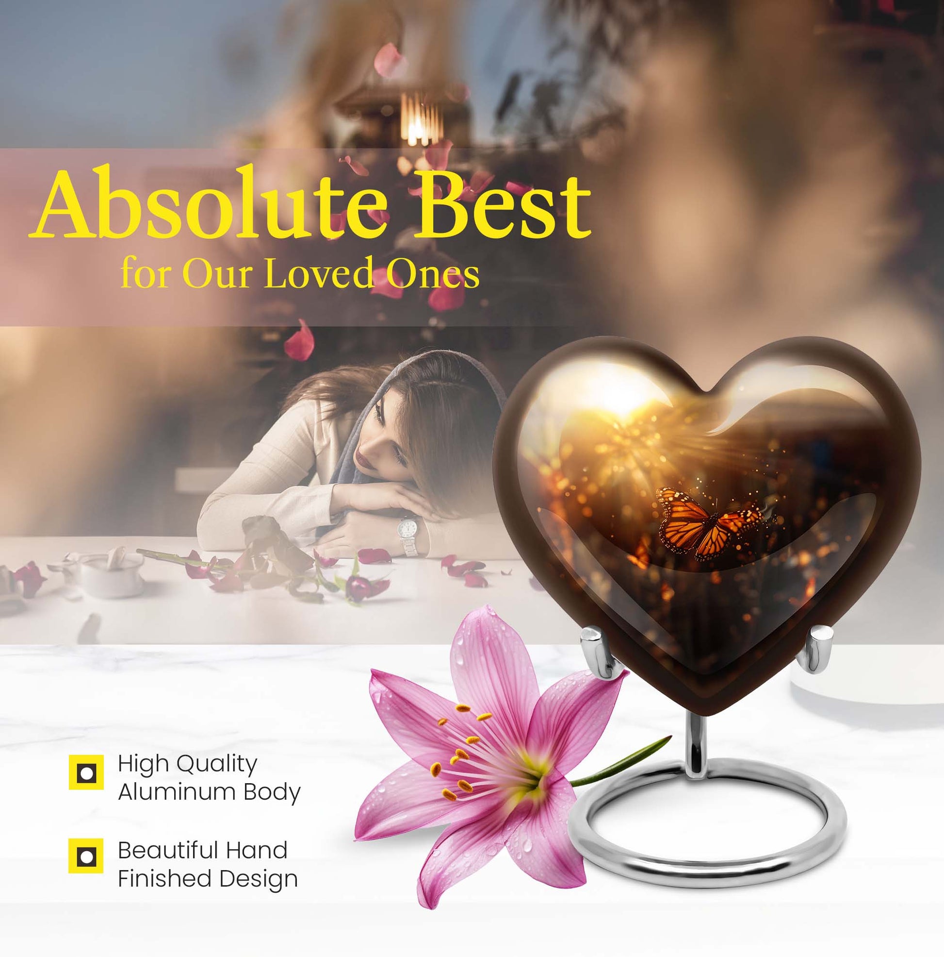 10-inch butterfly urn with wolf howling heart design for adult ashes containment