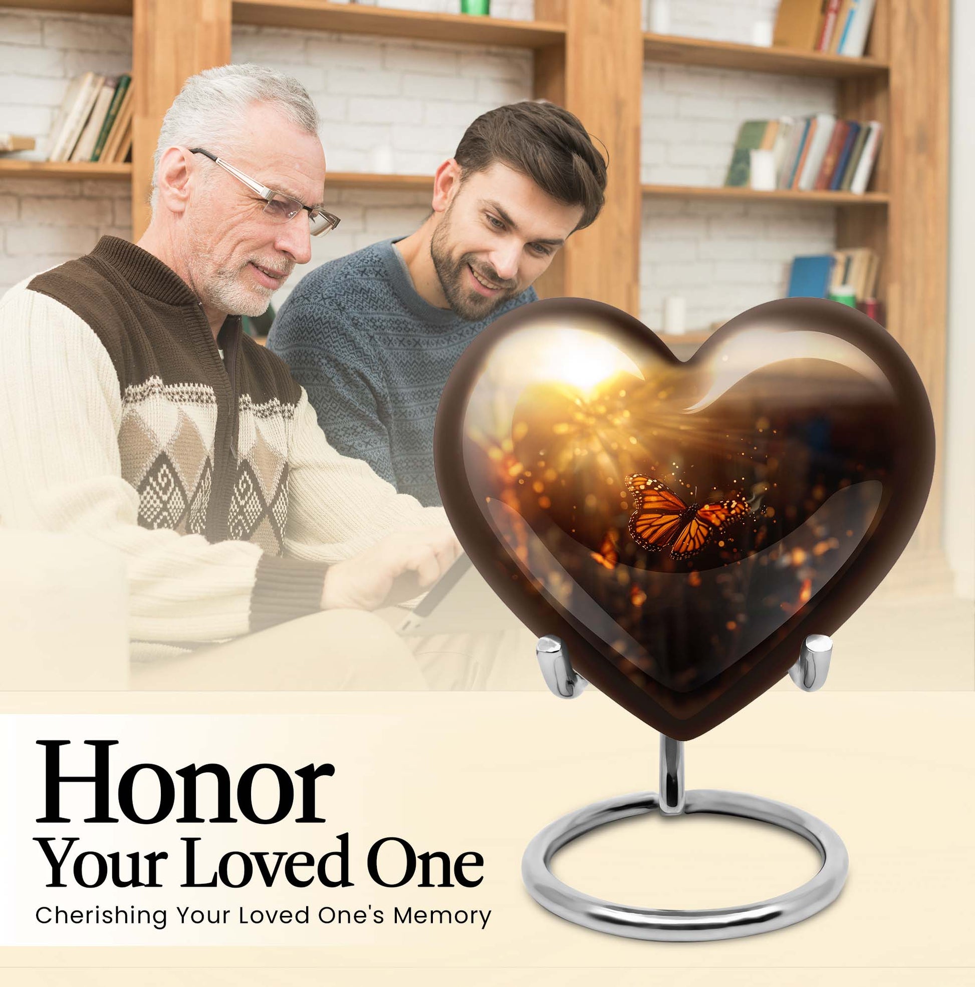 10-inch butterfly urn with wolf howling heart design for adult ashes containment