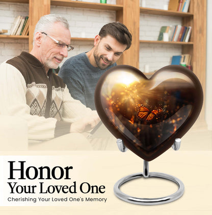 10-inch butterfly urn with wolf howling heart design for adult ashes containment