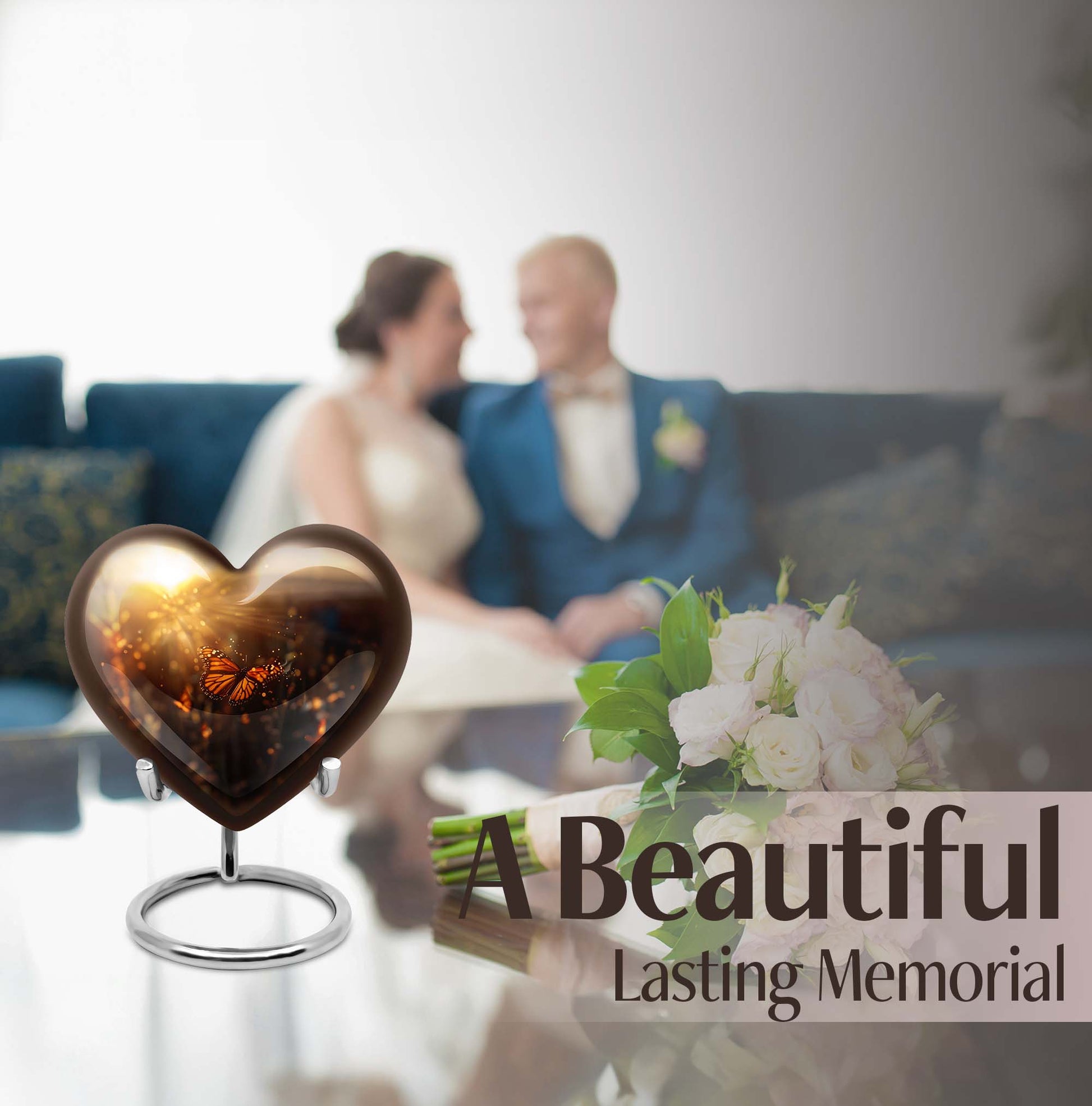 10-inch butterfly urn with wolf howling heart design for adult ashes containment